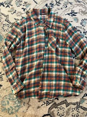 O'Neill Men's Plaid Button-Down Shirt in Teal, Rust & Cream
